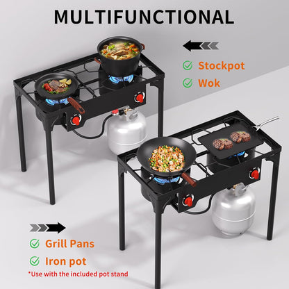 2 Burner Propane Stove - Portable Camping Stove with 150,000BTU High Efficiency Propane Burner, Outdoor Stove for Camping, Backyard, Picnic