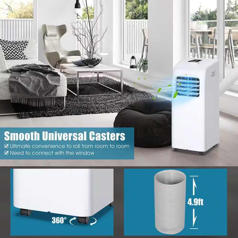 8000 BTU (ASHRAE) 5000 (DOE) BTU Portable Air Conditioner Cools 200 Sq. Ft. with Dehumidifier in White