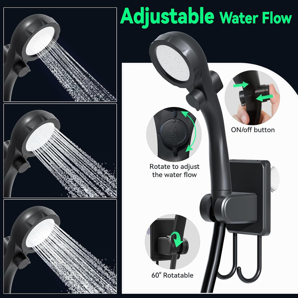 Portable Shower for Camping, 6000Mah Rechargeable Camping Shower Pump with Power & Temperature Display, Shower Head and Bidet Sprayer,Outdoor Shower Pump for Hiking, Travel, Pet