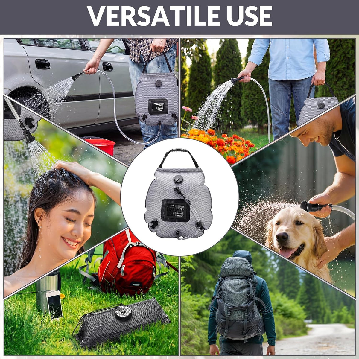 4 Pack Solar Portable Shower Bag 5 Gal/20L Solar Heating Camping Shower Bag with On-Off Switchable Head and Removable Hose for Outdoor Camping Hiking Traveling Beach Swimming