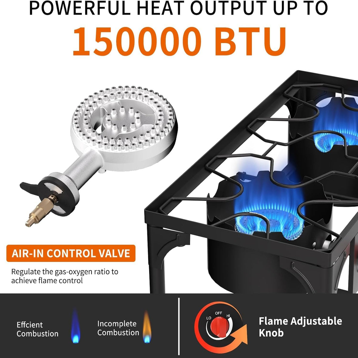 2 Burner Propane Stove - Portable Camping Stove with 150,000BTU High Efficiency Propane Burner, Outdoor Stove for Camping, Backyard, Picnic