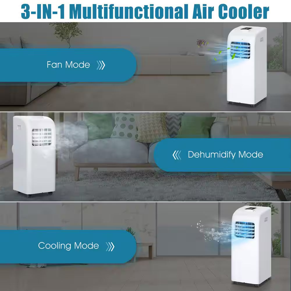 8000 BTU (ASHRAE) 5000 (DOE) BTU Portable Air Conditioner Cools 200 Sq. Ft. with Dehumidifier in White