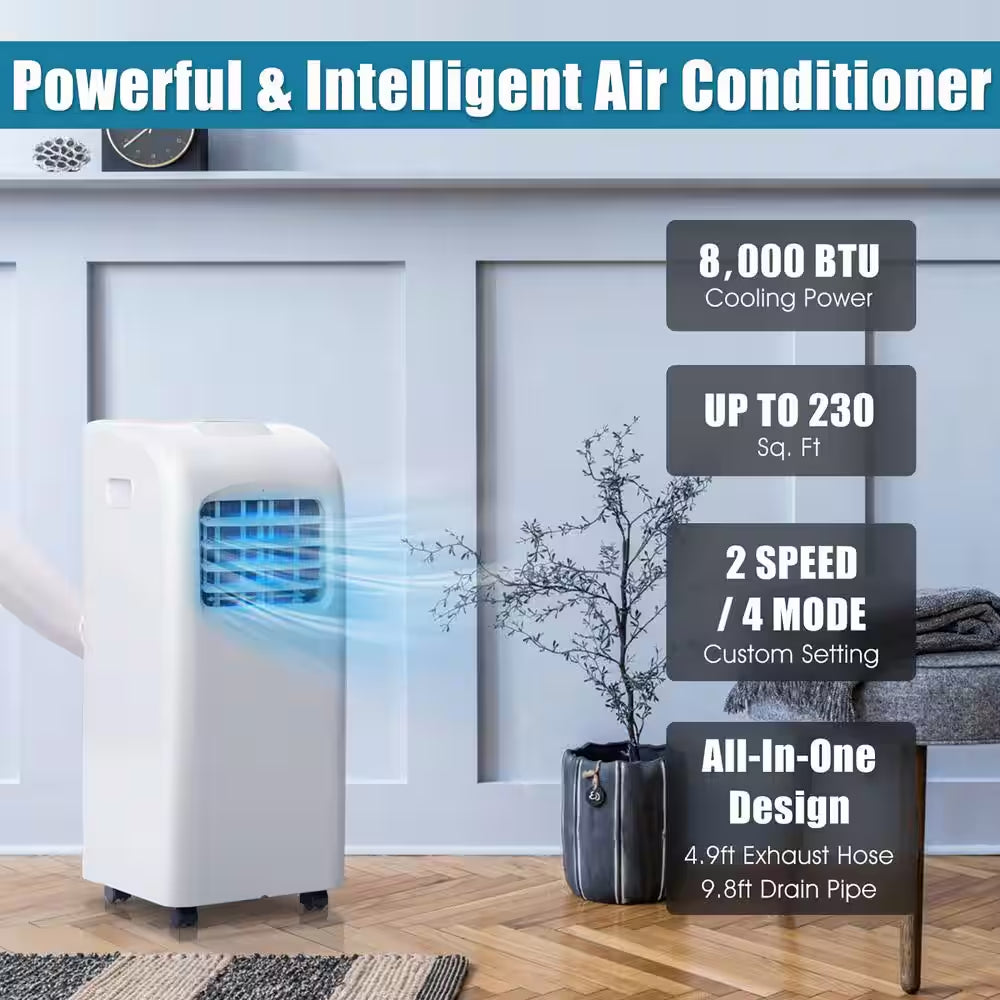 8000 BTU (ASHRAE) 5000 (DOE) BTU Portable Air Conditioner Cools 200 Sq. Ft. with Dehumidifier in White
