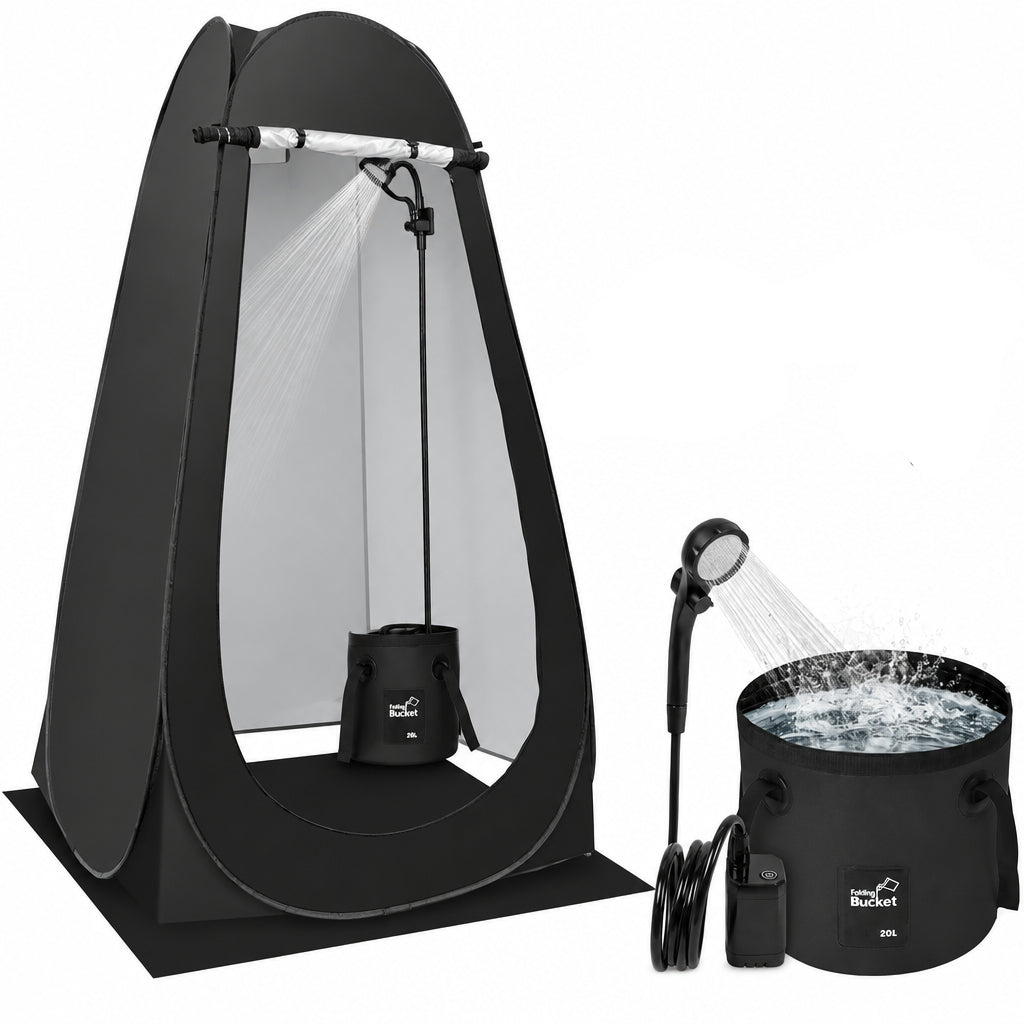 Pop up Shower Tent for Camping, Portable Outdoor Privacy Shower Tent with 6000Mah Rechargeable Shower (Black)