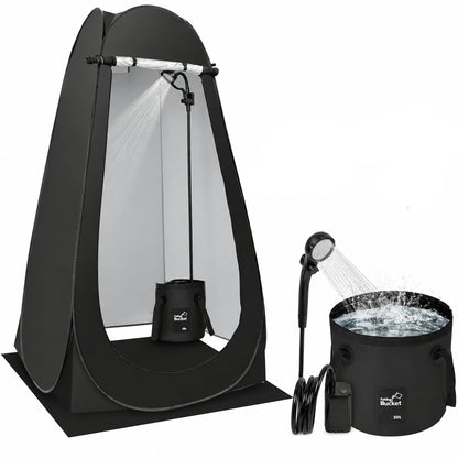 Pop up Shower Tent for Camping, Portable Outdoor Privacy Shower Tent with 6000Mah Rechargeable Shower (Black)