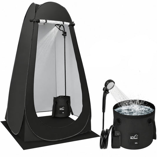 Pop up Shower Tent for Camping, Portable Outdoor Privacy Shower Tent with 6000Mah Rechargeable Shower (Black)