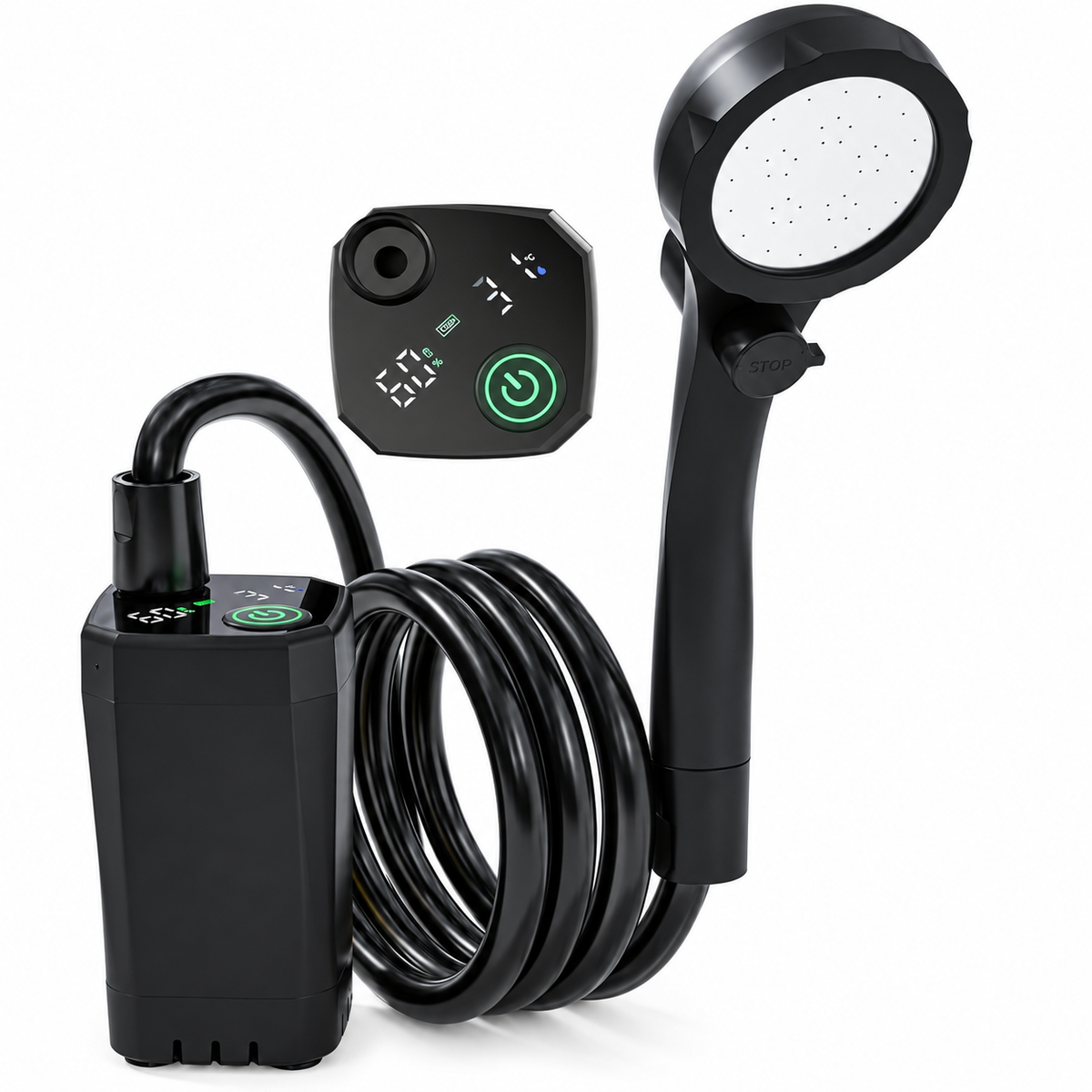 Portable Shower for Camping, 6000Mah Rechargeable Camping Shower Pump with Power & Temperature Display, Shower Head and Bidet Sprayer,Outdoor Shower Pump for Hiking, Travel, Pet