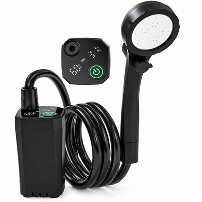 Portable Shower for Camping, 6000Mah Rechargeable Camping Shower Pump with Power & Temperature Display, Shower Head and Bidet Sprayer,Outdoor Shower Pump for Hiking, Travel, Pet