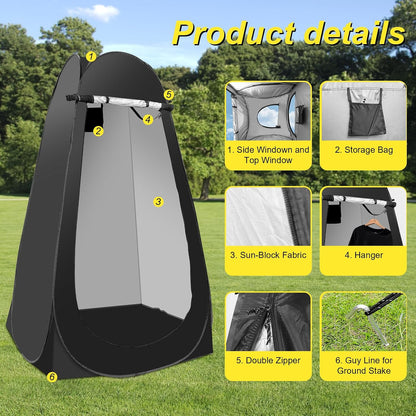 Pop up Shower Tent for Camping, Portable Outdoor Privacy Shower Tent with 6000Mah Rechargeable Shower (Black)