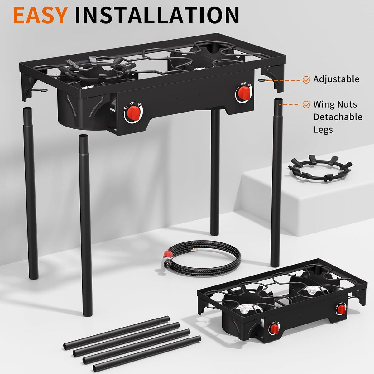 2 Burner Propane Stove - Portable Camping Stove with 150,000BTU High Efficiency Propane Burner, Outdoor Stove for Camping, Backyard, Picnic