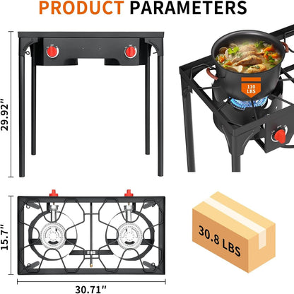 2 Burner Propane Stove - Portable Camping Stove with 150,000BTU High Efficiency Propane Burner, Outdoor Stove for Camping, Backyard, Picnic