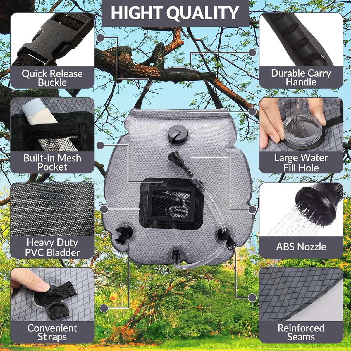 4 Pack Solar Portable Shower Bag 5 Gal/20L Solar Heating Camping Shower Bag with On-Off Switchable Head and Removable Hose for Outdoor Camping Hiking Traveling Beach Swimming
